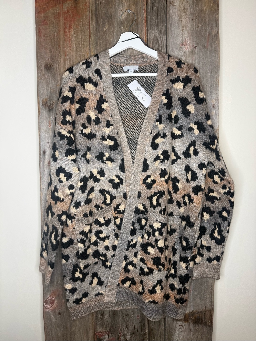 NWT Alison Joy Evereve Leo Ombré Leopard Print Open-Front Cardigan Medium